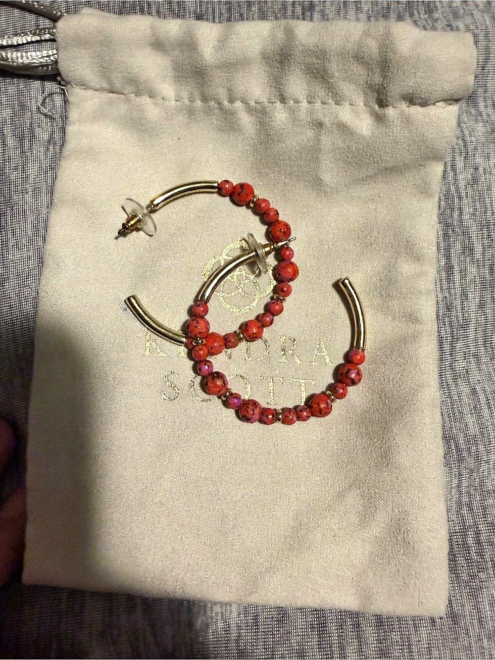 Swarovski Red Beaded Hoop Earrings Like New